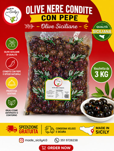 Olive nere siciliane condite - siciliane,